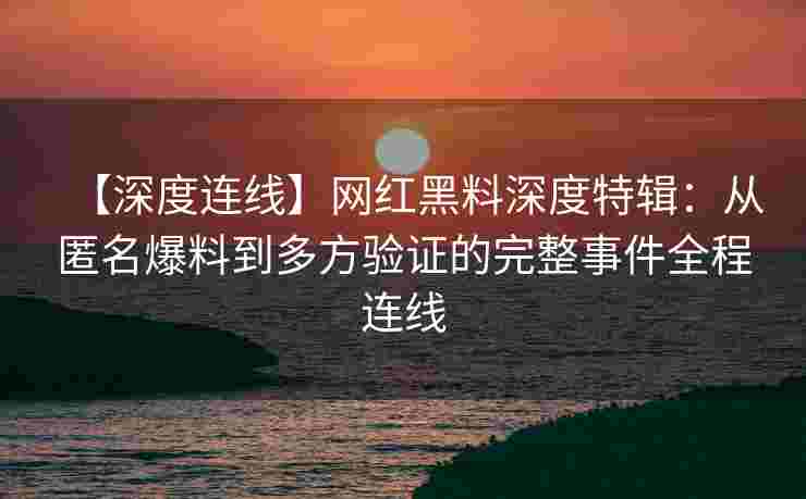 【深度连线】网红黑料深度特辑：从匿名爆料到多方验证的完整事件全程连线